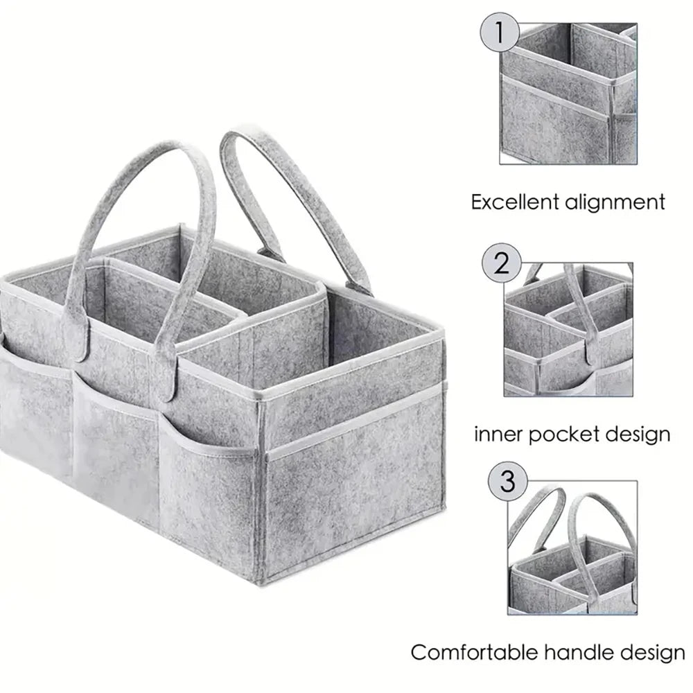 Portable Baby Diaper Organizer Bag – Canvas Tote for Nursery, Car & Travel Essentials - Pocketful Of Hugs