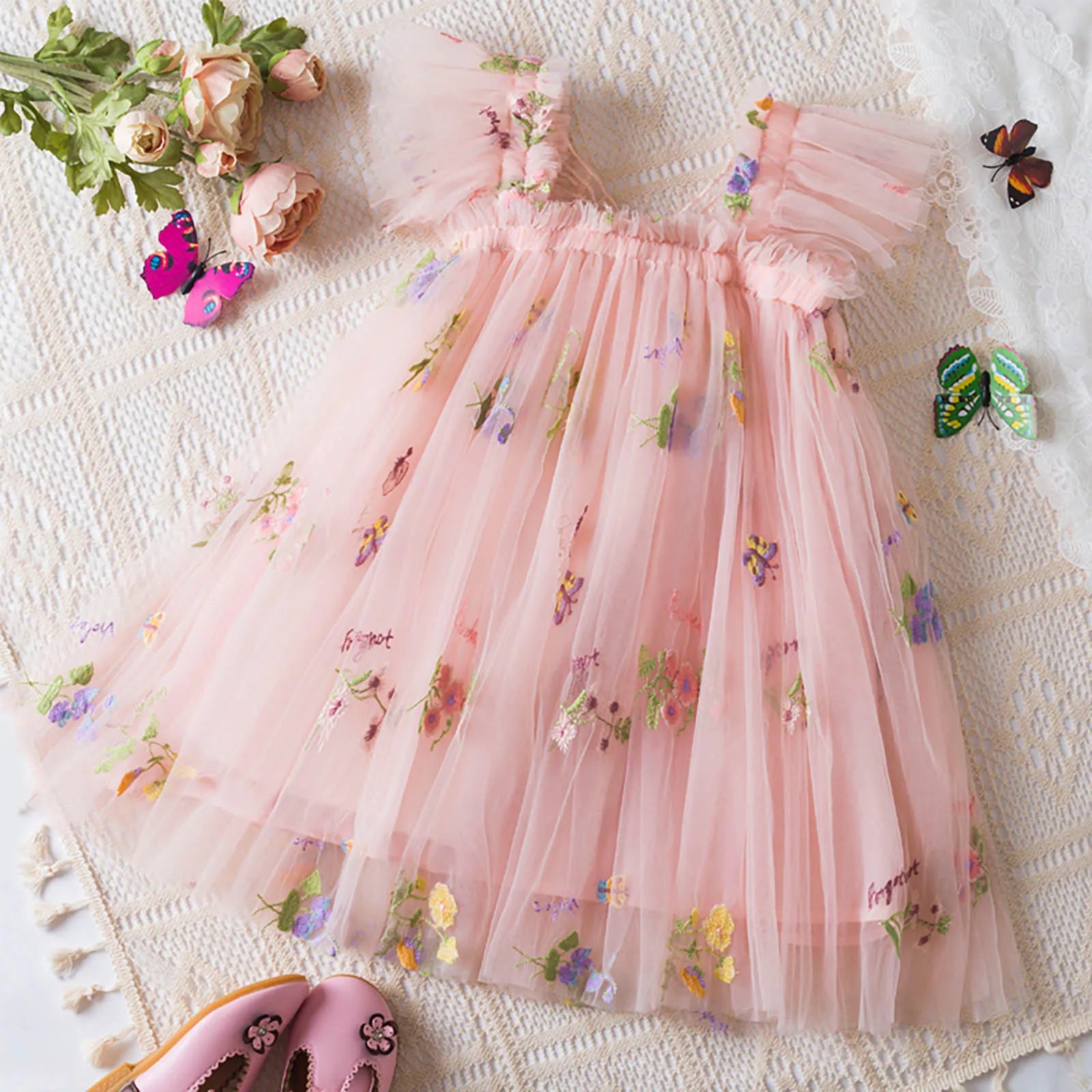 Toddler Girl Party Dress – Floral Tulle Gown for Birthdays - Pocketful Of Hugs