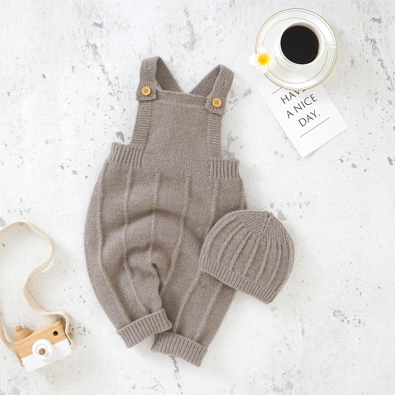Knitted Baby Romper & Hat Set – Unisex Winter Outfit for Newborns - Pocketful Of Hugs