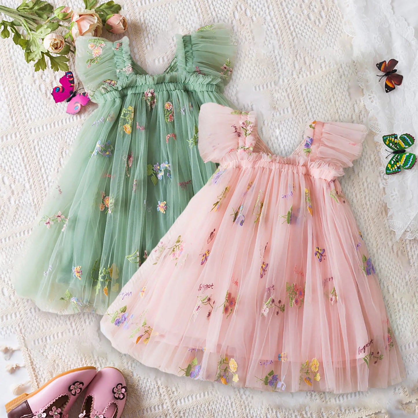 Toddler Girl Party Dress – Floral Tulle Gown for Birthdays - Pocketful Of Hugs