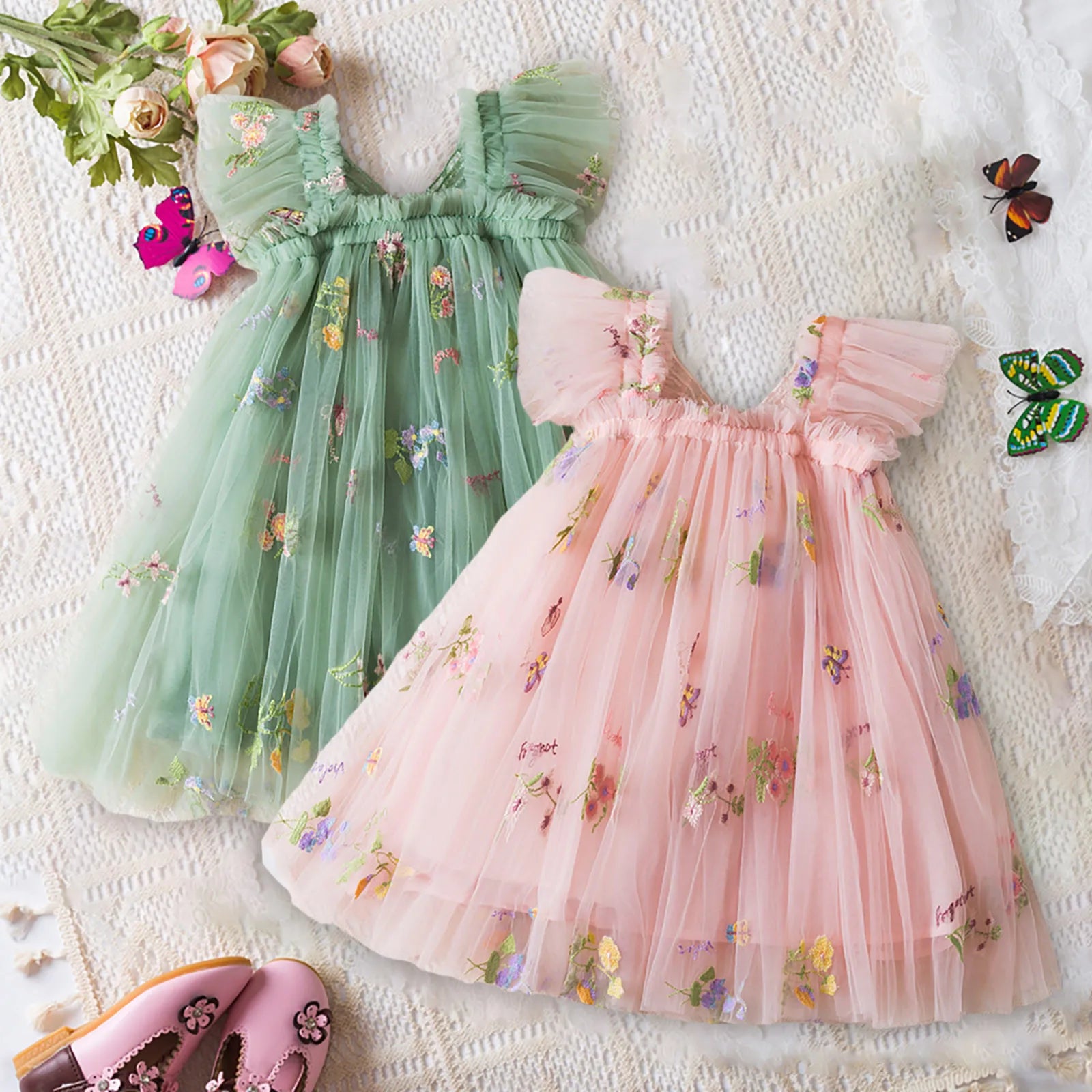 Toddler Girl Party Dress – Floral Tulle Gown for Birthdays - Pocketful Of Hugs