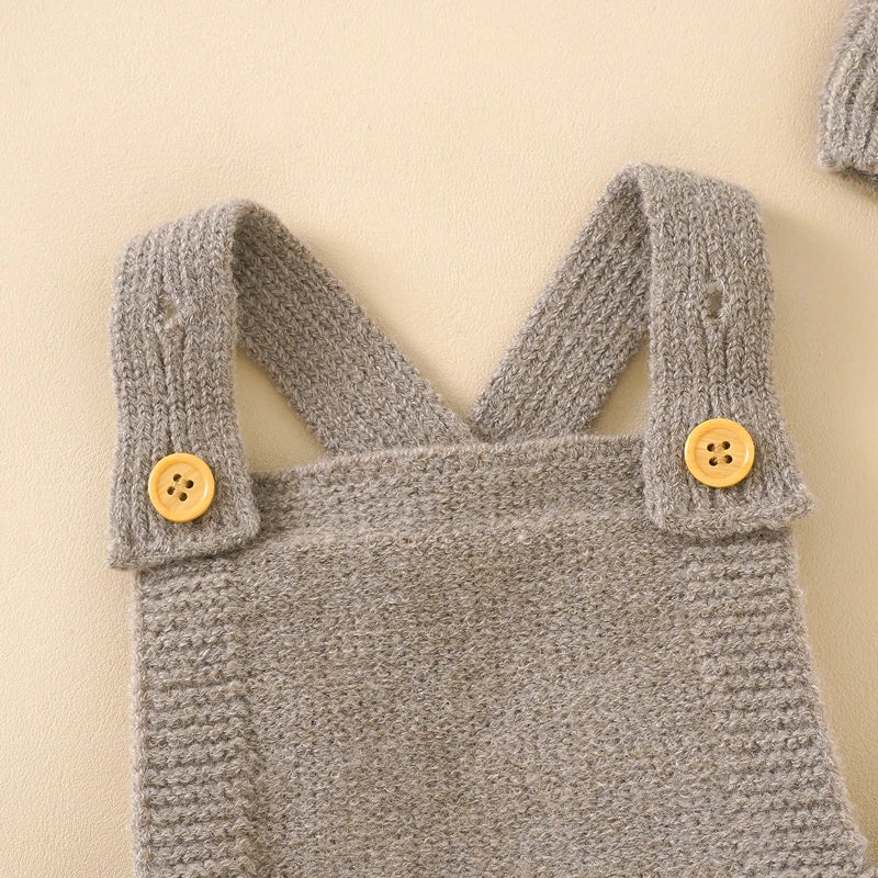 Knitted Baby Romper & Hat Set – Unisex Winter Outfit for Newborns - Pocketful Of Hugs