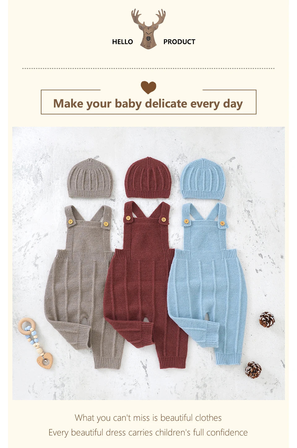 Knitted Baby Romper & Hat Set – Unisex Winter Outfit for Newborns - Pocketful Of Hugs