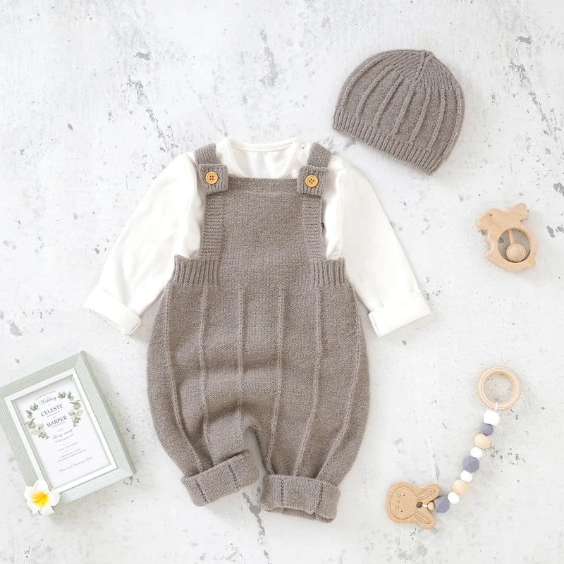 Knitted Baby Romper & Hat Set – Unisex Winter Outfit for Newborns - Pocketful Of Hugs