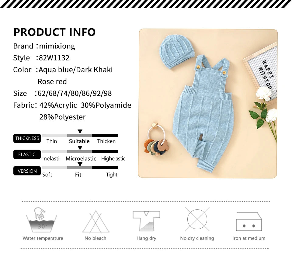 Knitted Baby Romper & Hat Set – Unisex Winter Outfit for Newborns - Pocketful Of Hugs