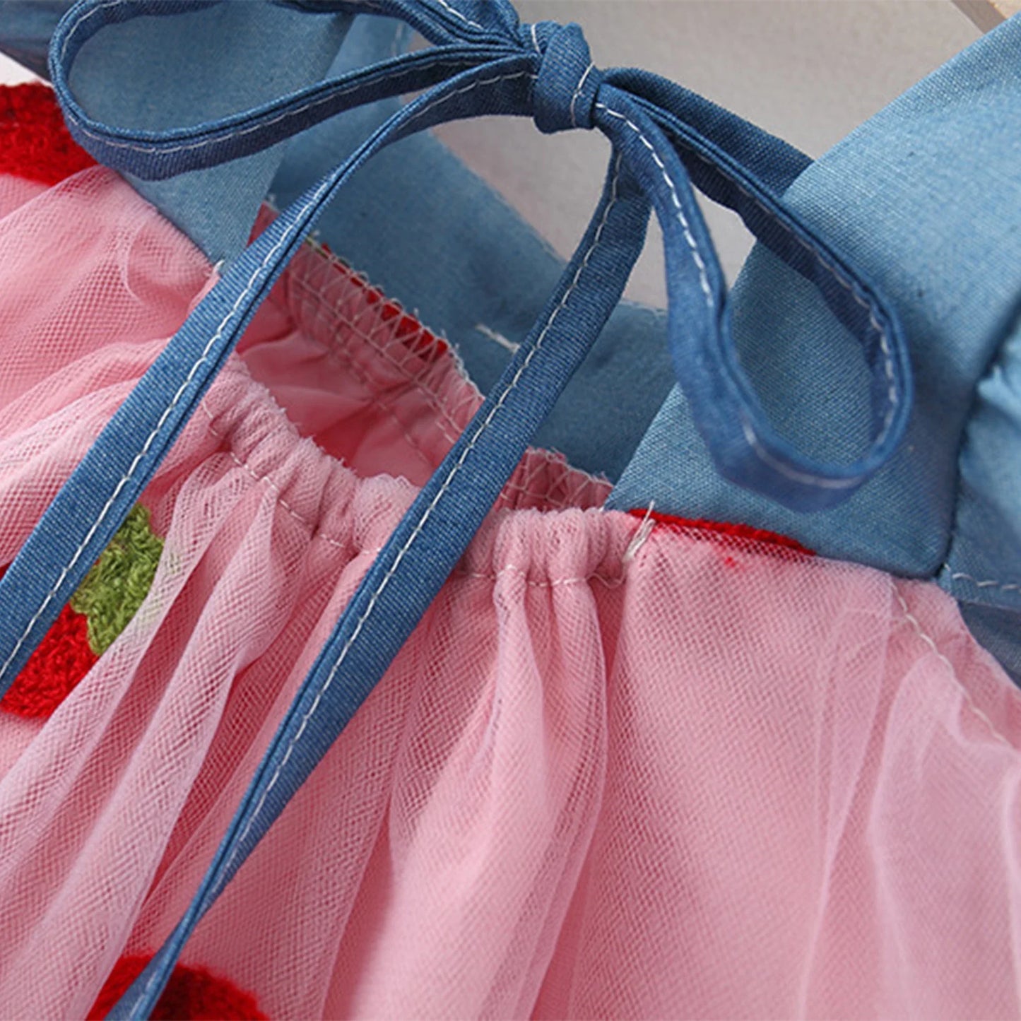 Strawberry Summer Dress for Baby Girls – Embroidered A-Line Outfit - Pocketful Of Hugs
