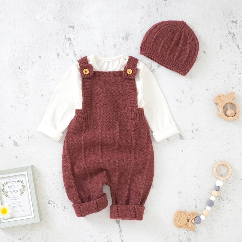 Knitted Baby Romper & Hat Set – Unisex Winter Outfit for Newborns - Pocketful Of Hugs
